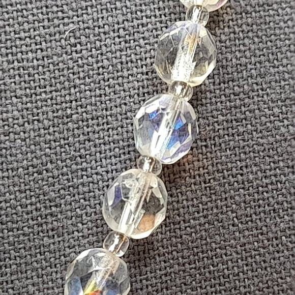 Vintage Clear Fire Polished Czech Bead Necklace, 19 Inch, 8mm AB Clear Crystal - Picture 5 of 10